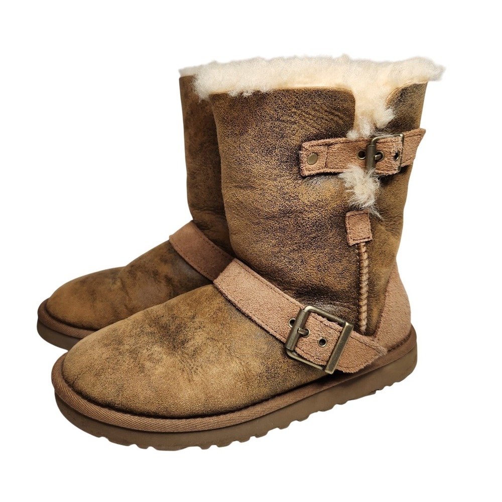 UGG Bomber Leather Boots Womens 5 Dylan‎ Sheepskin Shearling Lined Winter